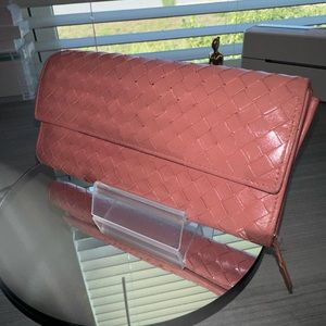 Bottega Veneta Intrecciato Bifold Long Wallet Barbie Pink Leather